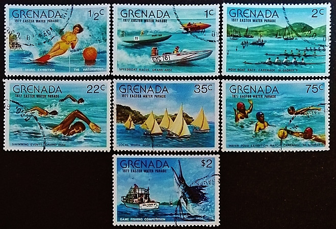 Набор почтовых марок (7 шт.). "Пасхальный парад на воде". 1977 год, Гренада.