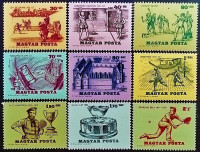 Набор марок (9 шт.). "История тенниса". 1965 год, Венгрия.