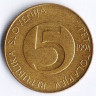 Монета 5 толаров. 1994(K) год, Словения.