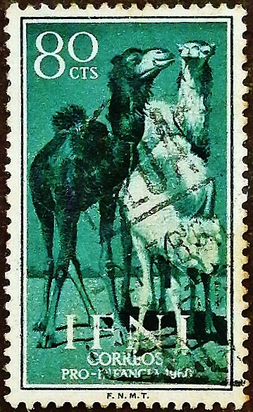 Почтовая марка (80 c.). "Верблюды". 1960 год, Ифни.