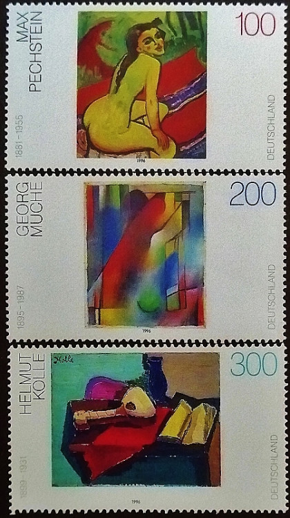 Набор марок (3 шт.). "Немецкие картины XX века". 1996 год, ФРГ.