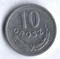 Монета 10 грошей. 1966 год, Польша.