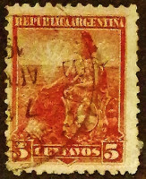 Почтовая марка. "Сидящая Свобода". 1899 год, Аргентина.