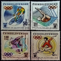 Набор почтовых марок (4 шт.). "Летние Олимпийские игры, Мюнхен`1972". 1972 год, Чехословакия.