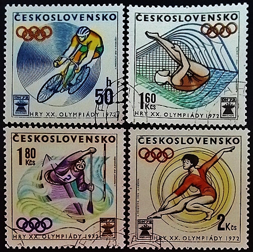 Набор почтовых марок (4 шт.). "Летние Олимпийские игры, Мюнхен`1972". 1972 год, Чехословакия.