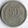 Монета 50 сентимо. 2001 год, Перу.