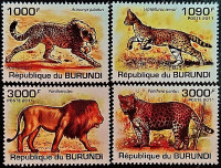 Набор марок (4 шт.). "Дикие кошки (Ia)". 2011 год, Бурунди.