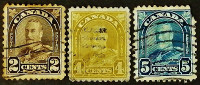 Набор почтовых марок (3 шт.). "Король Георг V". 1930-1932 годы, Канада.