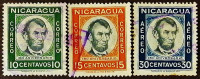 Набор почтовых марок (3 шт.). "150 лет со дня рождения Авраама Линкольна". 1960 год, Никарагуа.