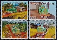 Набор марок (4 шт.). "Локомотивы". 1993 год, Сан-Томе и Принсипи.