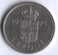 Монета 1 крона. 1975 год, Дания. S;B.