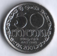Монета 50 центов. 2001 год, Шри-Ланка.