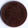 Монета 1 фартинг. 1879 год, Великобритания.