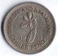 Монета 3 пенса. 1963 год, Родезия и Ньясаленд.