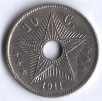 Монета 10 сантимов. 1911 год, Бельгийское Конго.