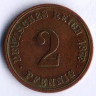 Монета 2 пфеннига. 1873 год (A), Германская империя.