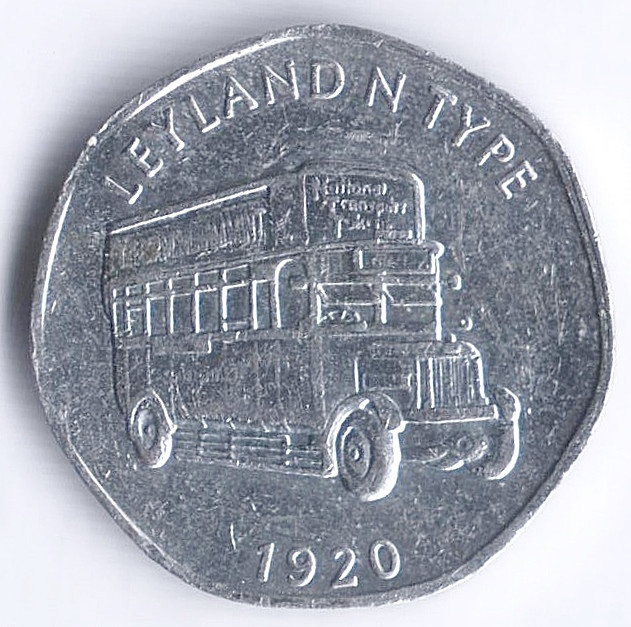 Национальный транспортный токен 20 пенсов. "LEYLAND N TYPE 1920", Великобритания.