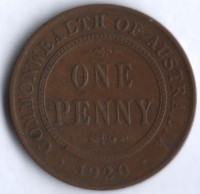 Монета 1 пенни. 1920 год, Австралия.