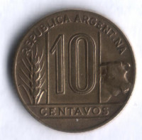 Монета 10 сентаво. 1947 год, Аргентина.