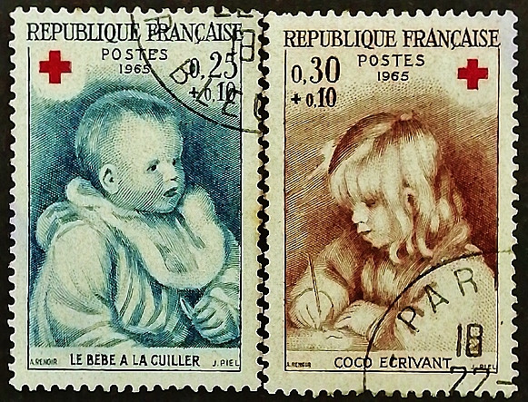 Набор почтовых марок (2 шт.). "Красный крест - Живопись". 1965 год, Франция.