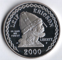 Монета 1 доллар. 2000(P) год, СШA. Лейф Эрикссон.