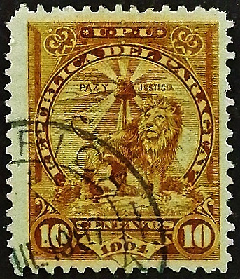 Почтовая марка (10 c.). "Геральдический лев". 1906 год, Парагвай.