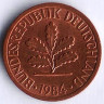 Монета 1 пфенниг. 1984(G) год, ФРГ.