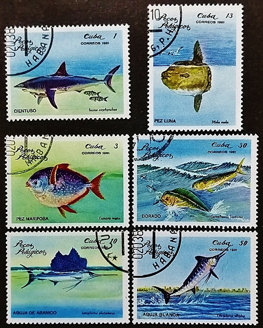 Набор почтовых марок (6 шт.). "Морские рыбы". 1981 год, Куба.