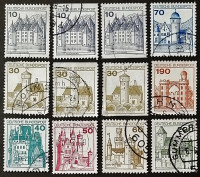 Набор почтовых марок (12 шт.). "Крепости и замки". 1977 год, ФРГ.