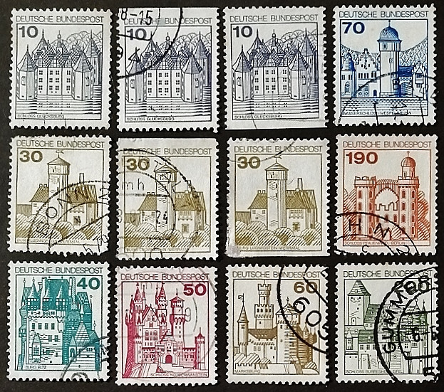 Набор почтовых марок (12 шт.). "Крепости и замки". 1977 год, ФРГ.