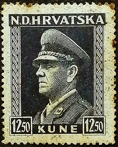 Марка почтовая (12,5 k.). "Анте Павелич". 1944 год, Хорватия.