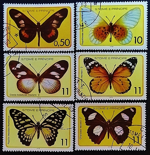 Набор почтовых марок (6 шт.). "Бабочки". 1979 год, Сан-Томе и Принсипи.