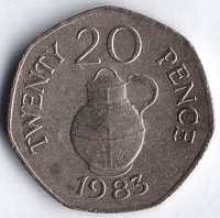 Монета 20 пенсов. 1983 год, Гернси.