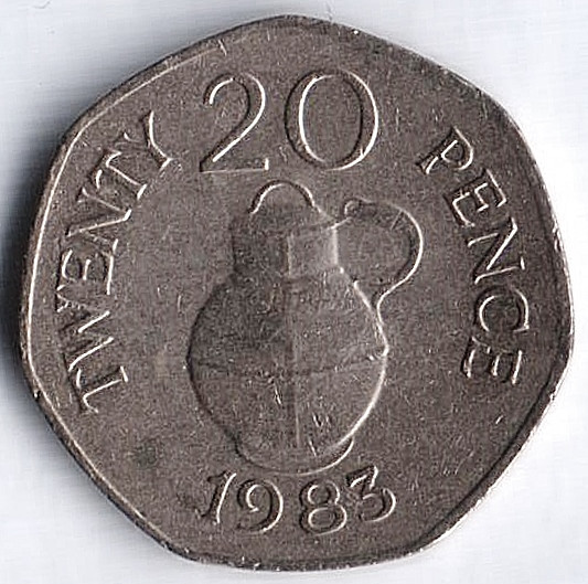 Монета 20 пенсов. 1983 год, Гернси.