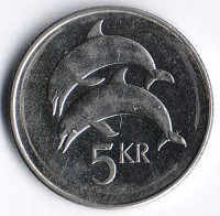 Монета 5 крон. 2005 год, Исландия.