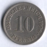 Монета 10 пфеннигов. 1908 год (D), Германская империя.