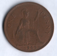 Монета 1 пенни. 1965 год, Великобритания.