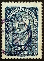 Почтовая марка (50 h.). "Садовник с саженцем". 1919 год, Австрия.