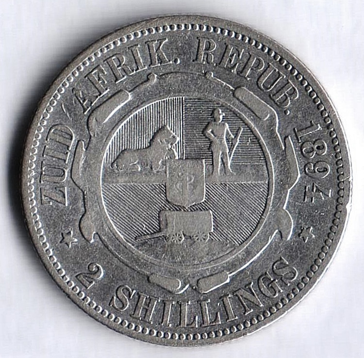 Монета 2 шиллинга. 1894 год, Южно-Африканская Республика (Трансвааль).
