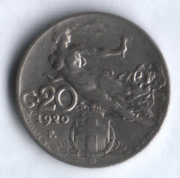 Монета 20 чентезимо. 1920 год, Италия.