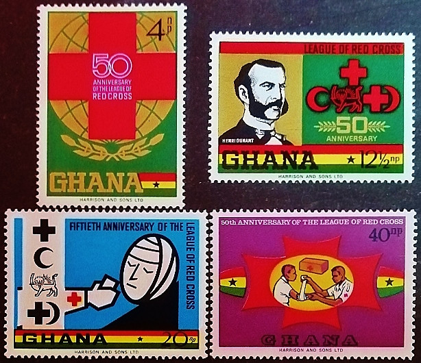 Набор марок (4 шт.). "50-летие Лиги Красного Креста". 1970 год, Гана. Набор марок (4 шт.). "50-летие Лиги Красного Креста". 1970 год, Гана.