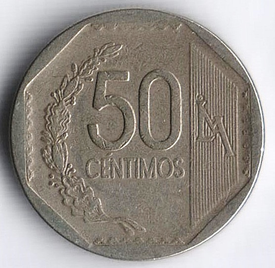 Монета 50 сентимо. 2005 год, Перу.