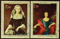 Набор почтовых марок (2 шт.). "Картины из королевского дворца". 1973 год, Монако.