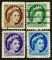 Набор почтовых марок (4 шт.). "Королева Елизавета II". 1954 год, Канада.