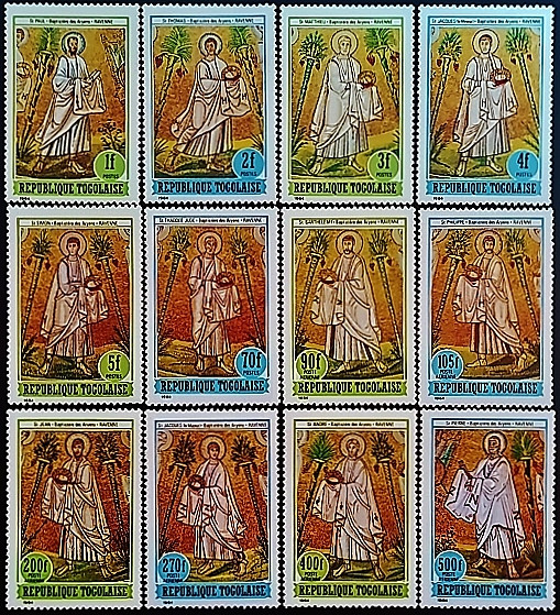 Набор марок (12 шт.). "Фрески апостолов". 1984 год, Того. Набор марок (12 шт.). "Фрески апостолов". 1984 год, Того.