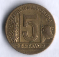 Монета 5 сентаво. 1946 год, Аргентина.