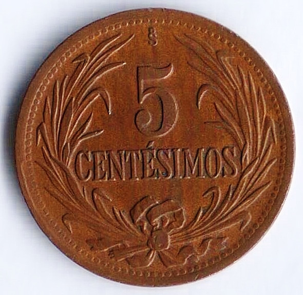 Монета 5 сентесимо. 1948 год, Уругвай.