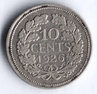 Монета 10 центов. 1926 год, Нидерланды.