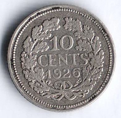 Монета 10 центов. 1926 год, Нидерланды.