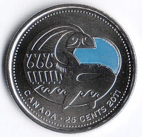 Монета 25 центов. 2011 год, Канада. Косатка (цветная).